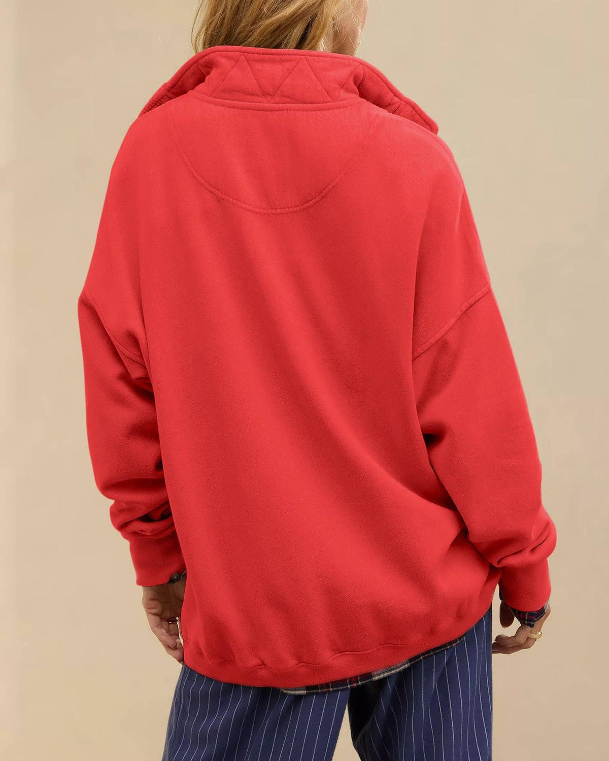 Solid Fleece Sweatshirt Casual Oversized Snap Collar