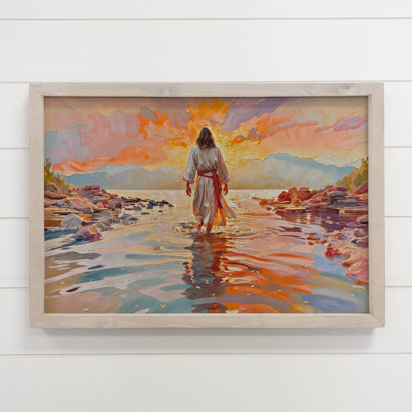 Jesus at the Sunset Shore - Farmhouse Entryway Canvas Art