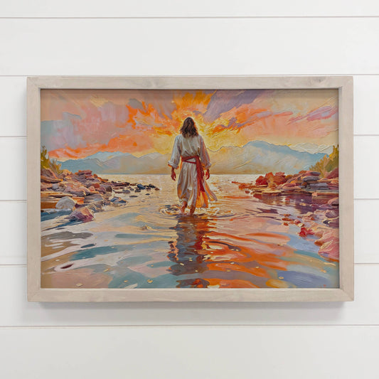 Jesus at the Sunset Shore  Framed Canvas