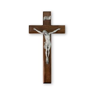 11" Walnut Cross with Fine Pewter Corpus