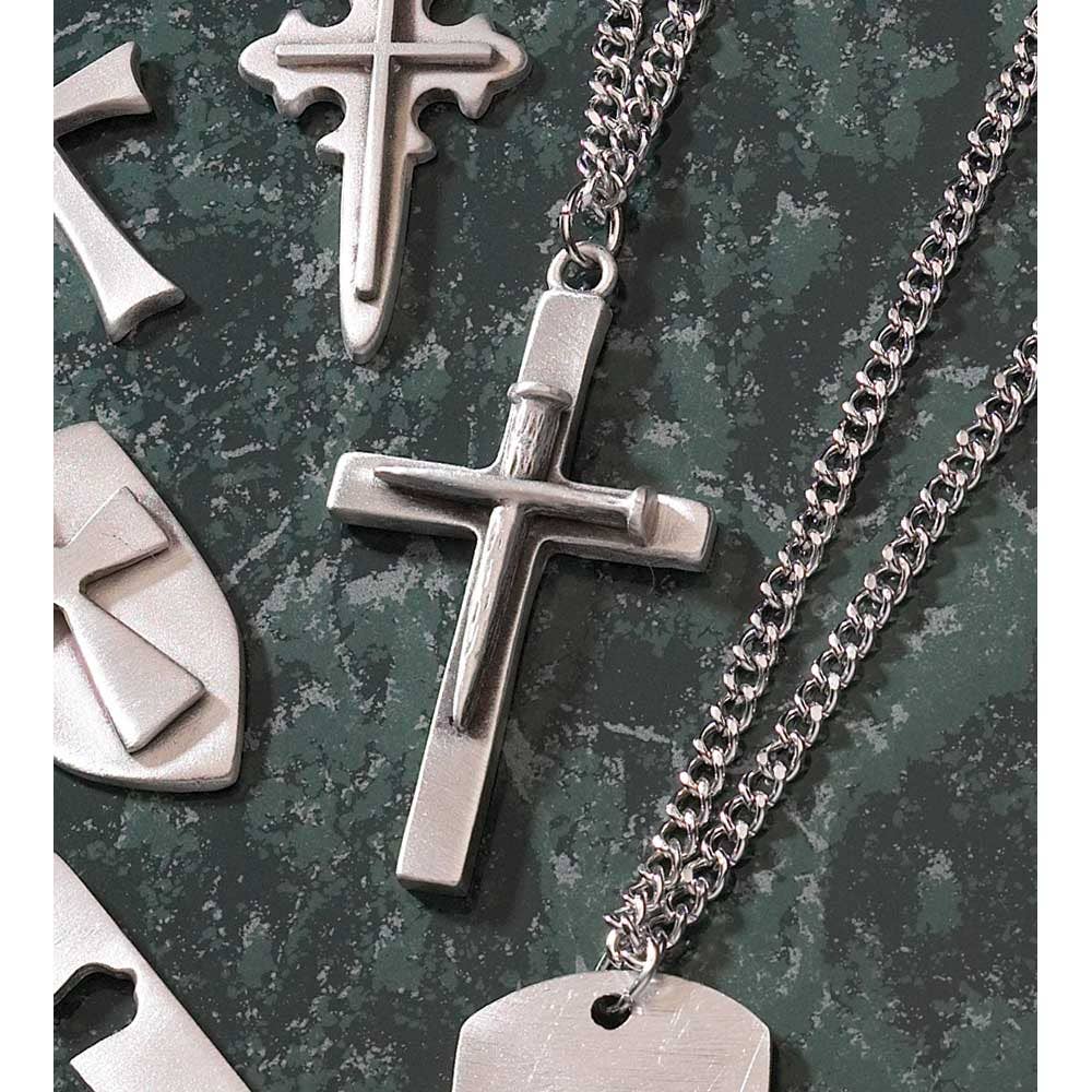 Double Nail Pewter Cross 24" Chain