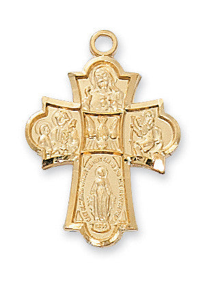 4-Way Cross, Gold Over Sterling, 18" Chain