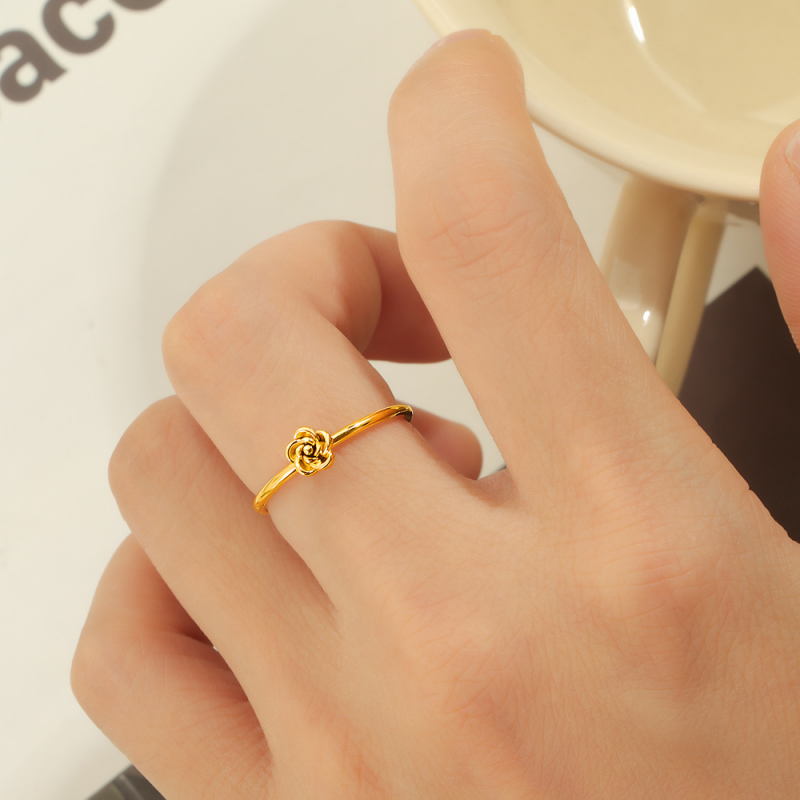 Dainty Gold Rose Flower Stacking Ring in Stainless Steel
