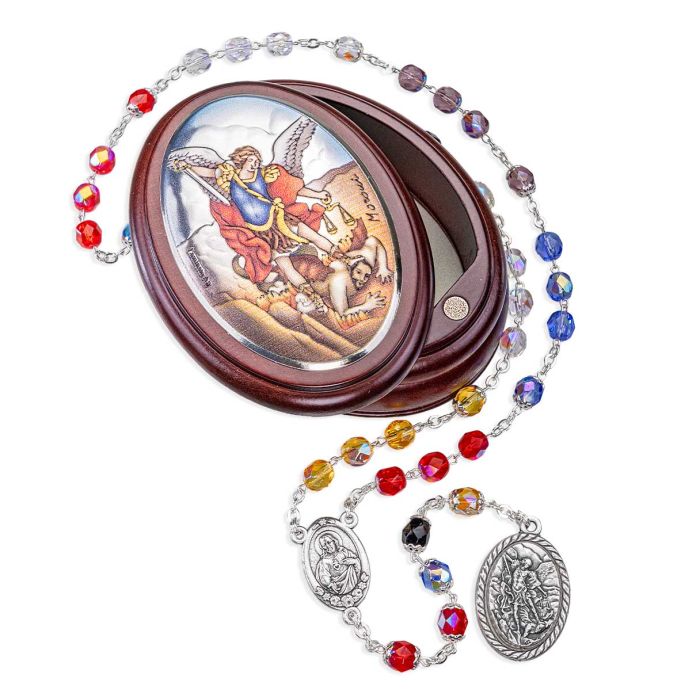 St Michael Multicolored Crystal Bead  Chaplet