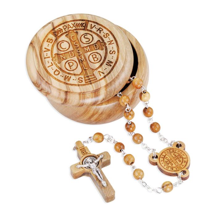 Olive Wood Saint Benedict Keepsake Box
