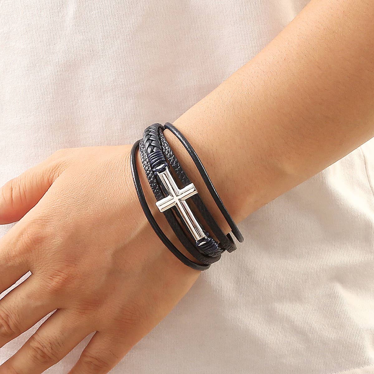 Leather Cross Bracelet