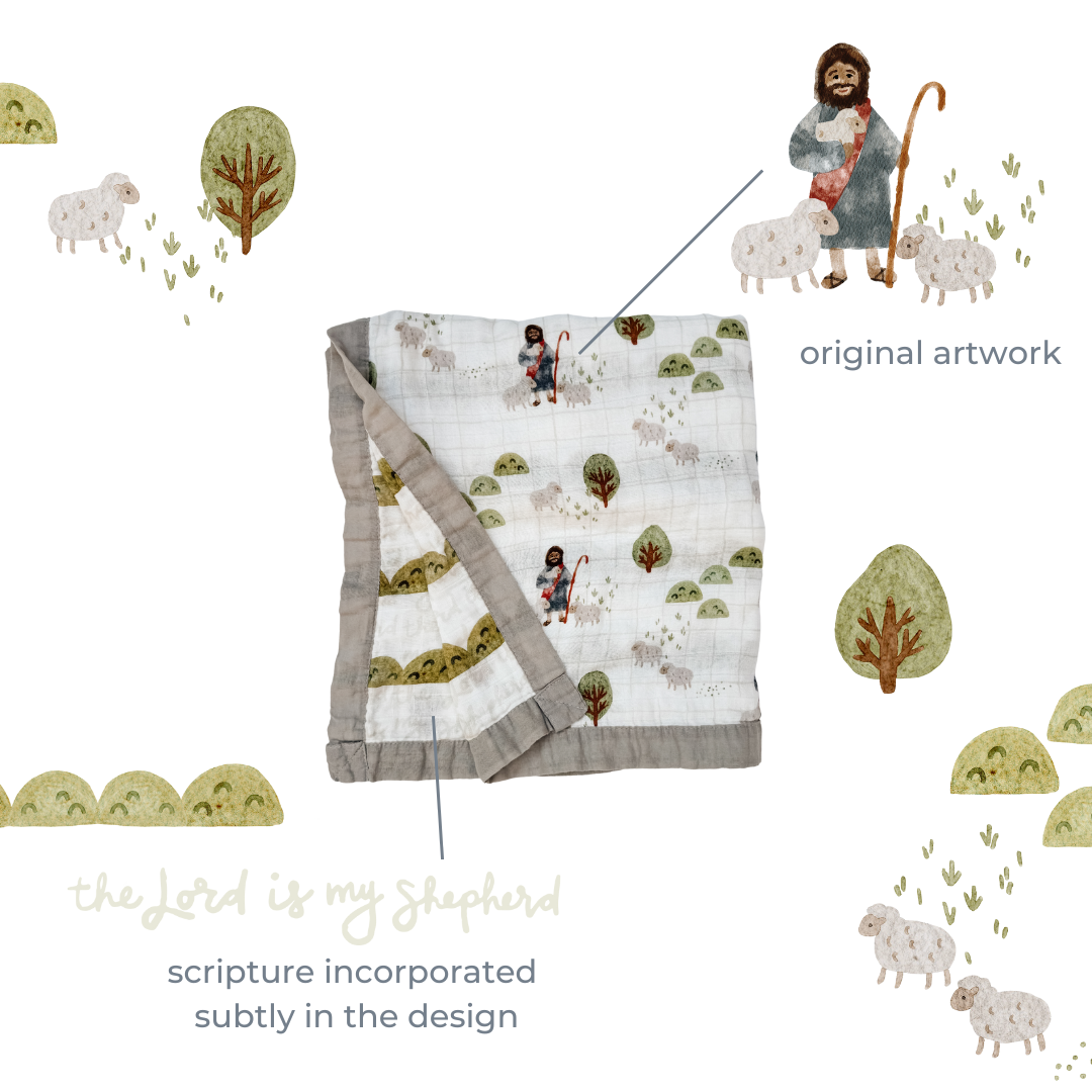 The Lord is my Shepherd Double Sided Muslin Blanket