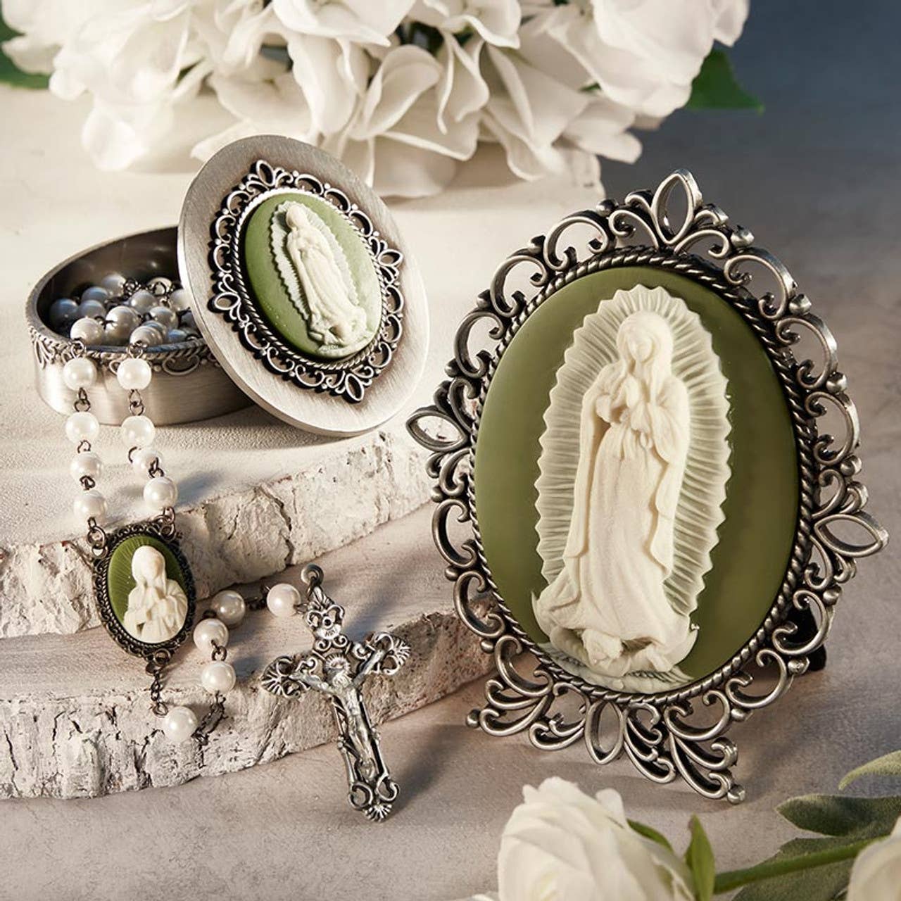 Our Lady Of Guadalupe Cameo Rosary Box