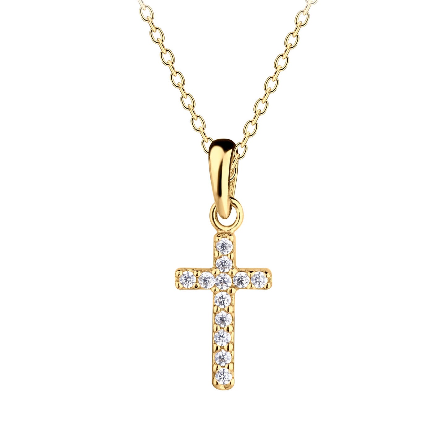14K Gold-Plated Cross CZ Necklace small cross