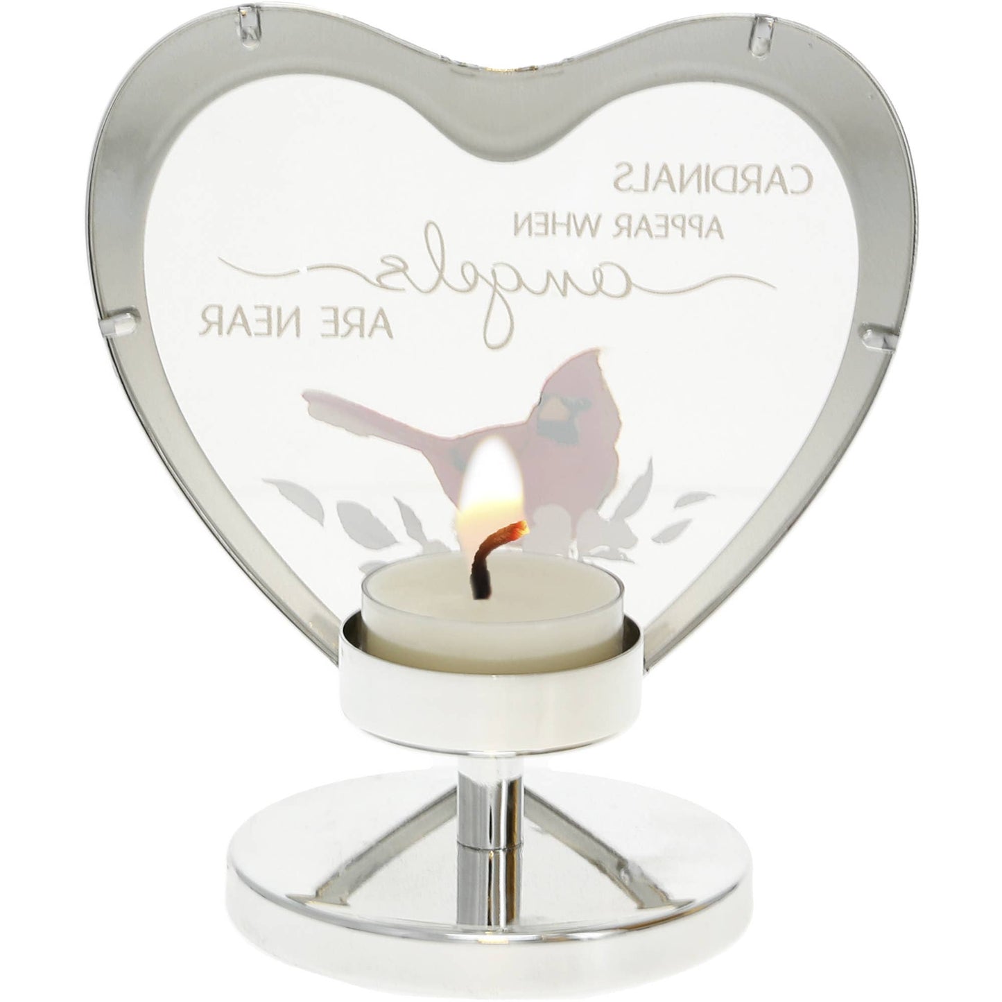 Cardinals Appear - 5" Glass Heart Tea Light Holder