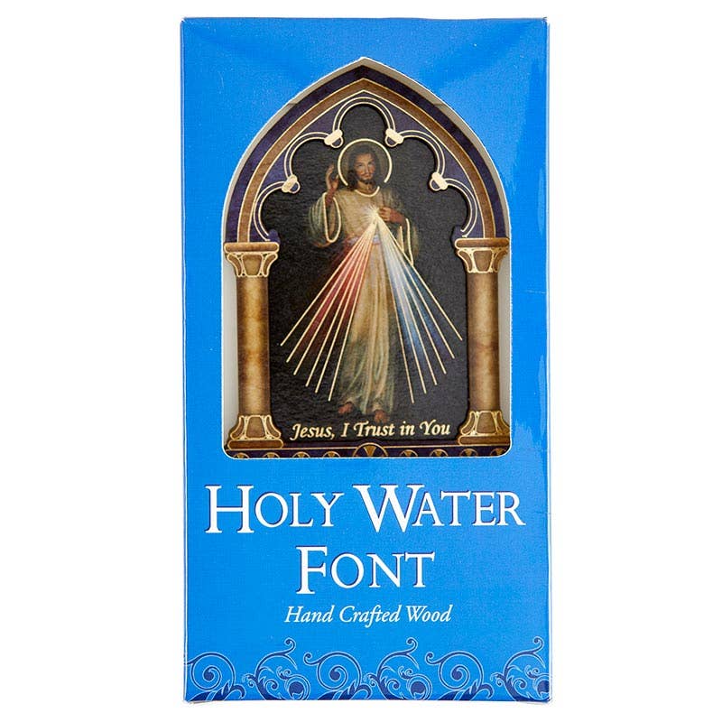 Hand Crafted Wood Divine Mercy Holy Water Font