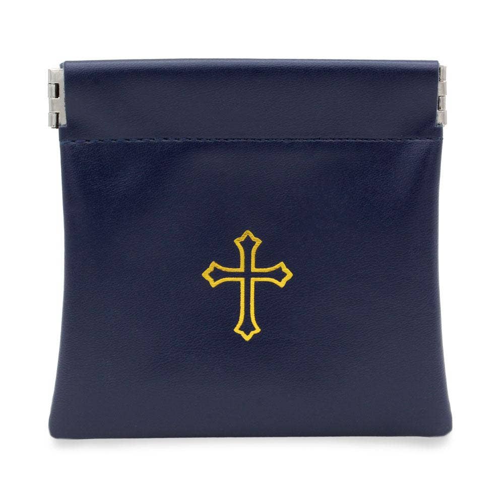 Navy Faux Leather Rosary Pouch