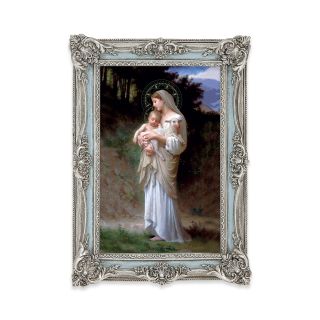 5 1/8" x 7 1/4" Antiqued Powder Blue and Silver Photo Frame with Bouguereau: Divine Innocence Print-P65