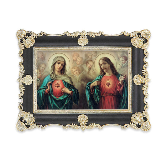 Antique Black and Gold Photo Frame  with The Sacred Hearts