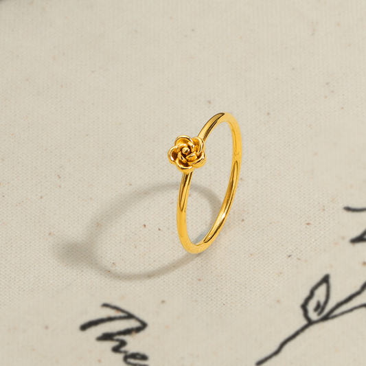 Dainty Gold Rose Flower Stacking Ring in Stainless Steel