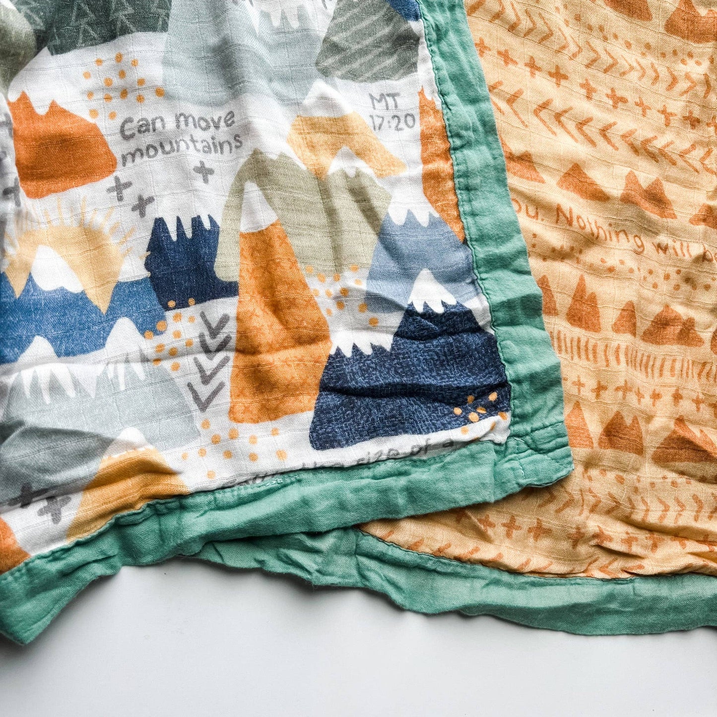 Faith Moves Mountains Luxury Double Sided Muslin Blanket