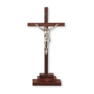 6" Standing Wood Crucifix with Antiqued Silver Corpus