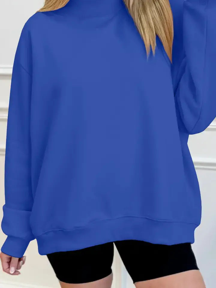 Solid Oversized Mock Neck Pullover Sweatshirt