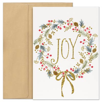 Joy Pine Wreath Boxed Holiday Cards