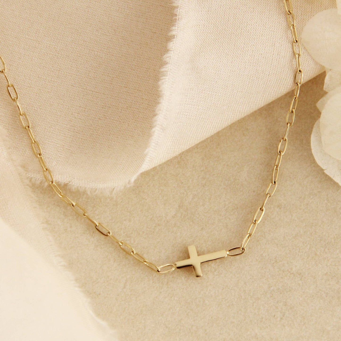 Sideways Cross Paperclip Chain Necklace