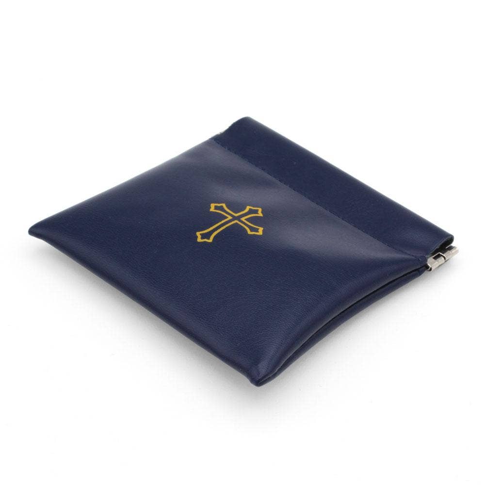 Navy Faux Leather Rosary Pouch