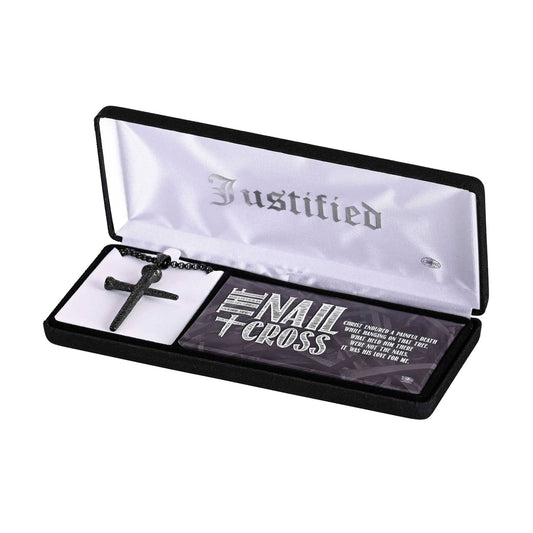 Necklace Black Nail Cross 24In Chain