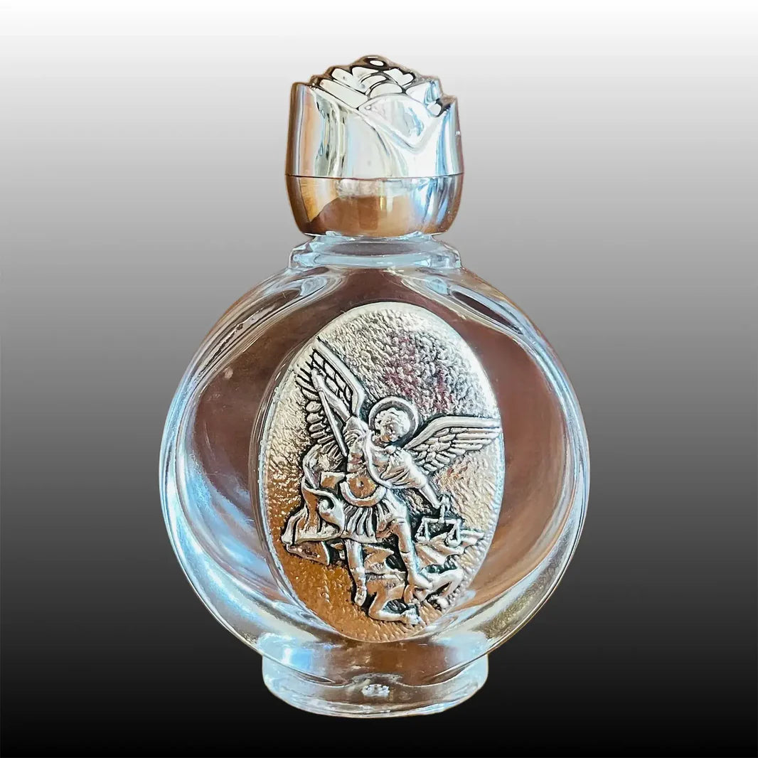 Saint Michael Holy Water Bottle with Rose Top