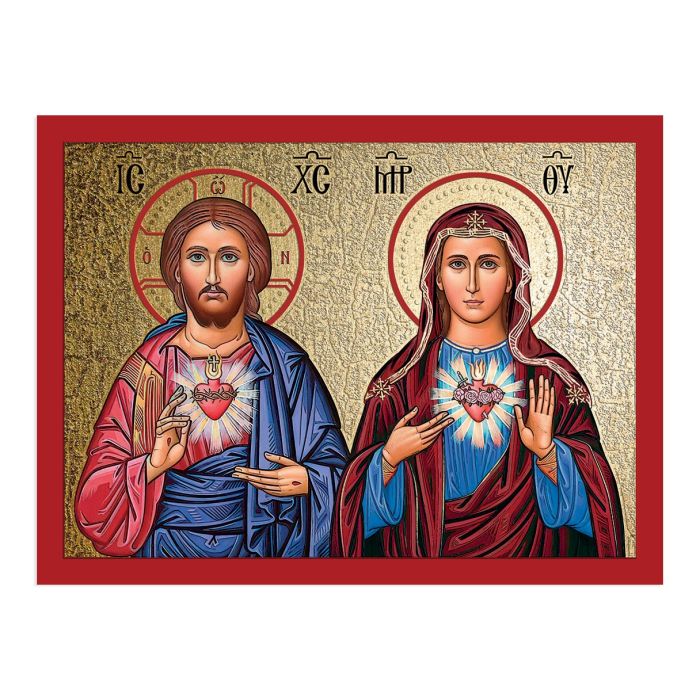 Orthodox Icon the Sacred Hearts Textured Wood Plaque