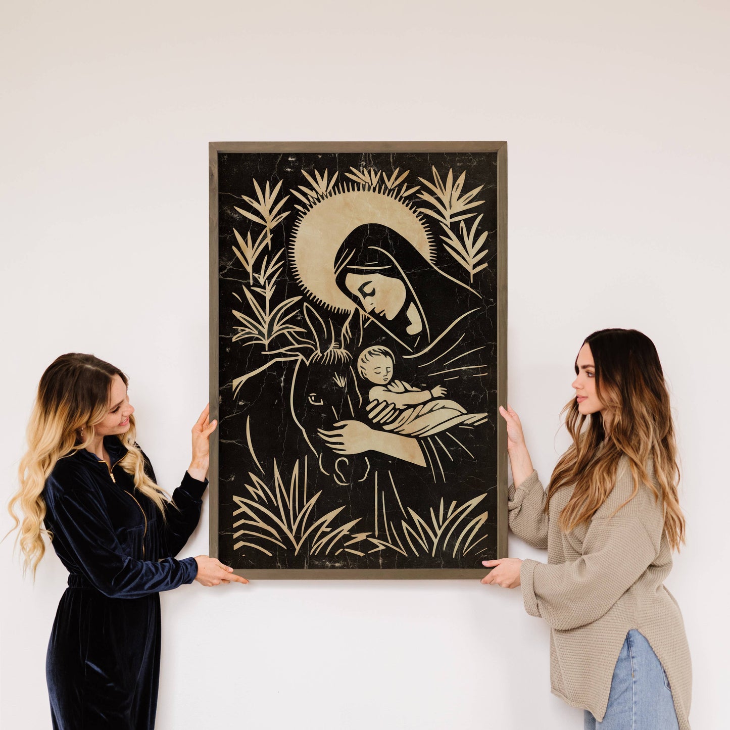 Mary and Baby Jesus Linocut - Christmas Decor - Mantle Art