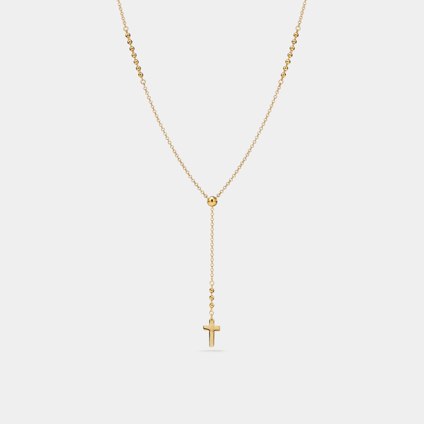 Tiny Small Cross Bead Drop Y Necklace in 925 Sterling Silver