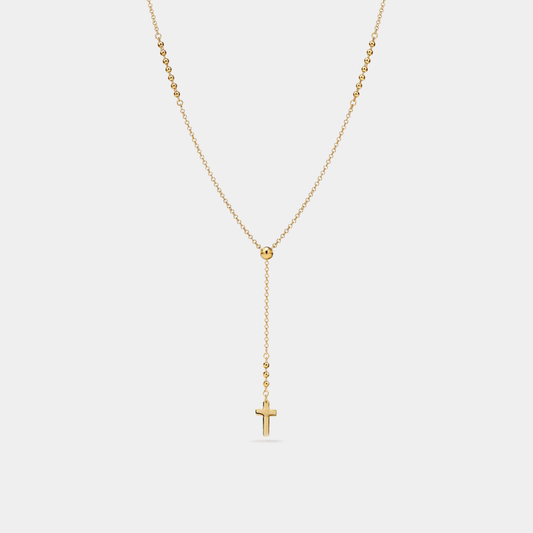 Tiny Small Cross Bead Drop Y Necklace in 925 Sterling Silver