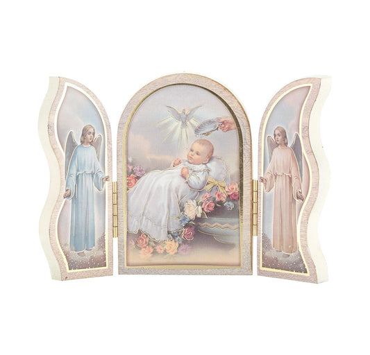 Baptism Standing Natural Wood Triptych