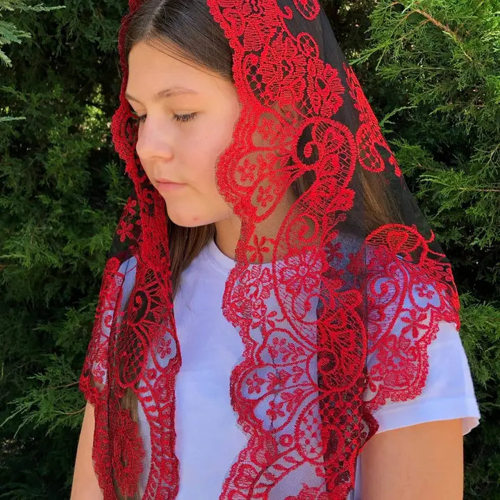 St. Catalina Thomas Veil  -BLACK-RED  (48" x 23')