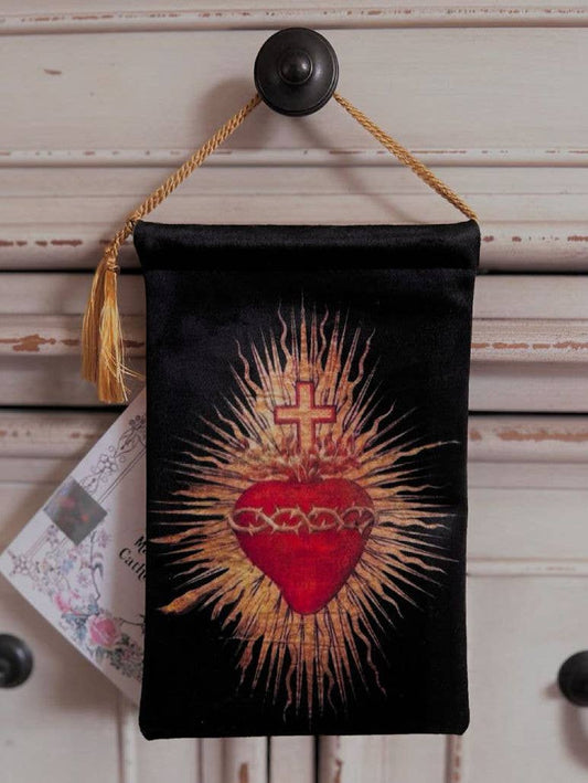 VINTAGE HEARTS Blessing Carrier Pouch SACRED HEART BLACK
