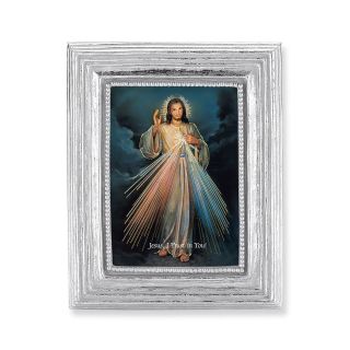 3 3/4" x 4 1/2" Silver Frame with a Divine Mercy Print-P65