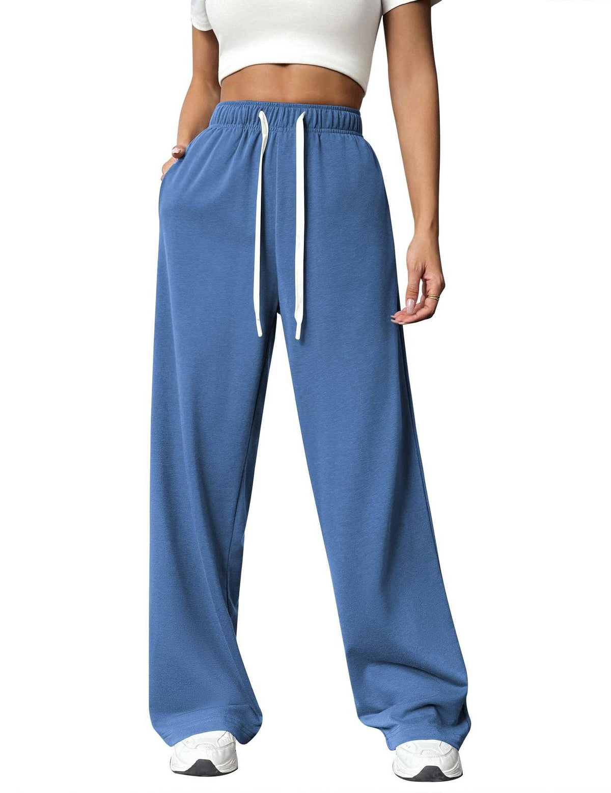 Solid Knit Wide Leg Pants Casual Drawstring Lounge
