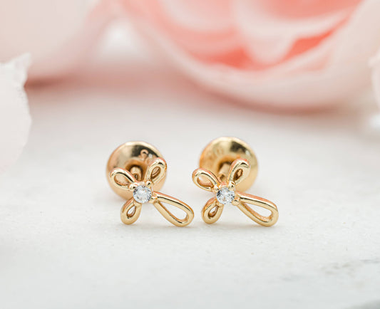 14K Gold-Plated Cross Earrings Baby Girl Baptism Gift
