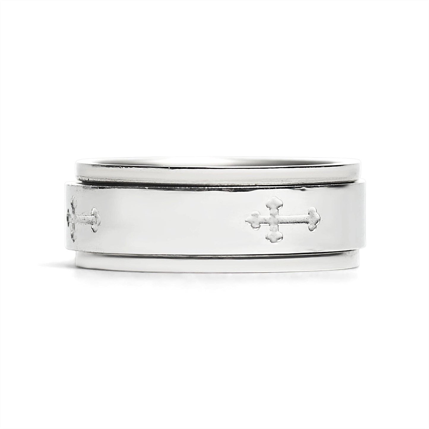 Cross Spinner Center Highly Polished Stainless Steel Ring