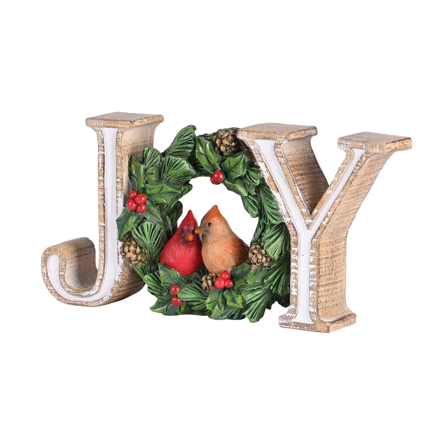 Christmas Figurine Cardinals Joy Wreath