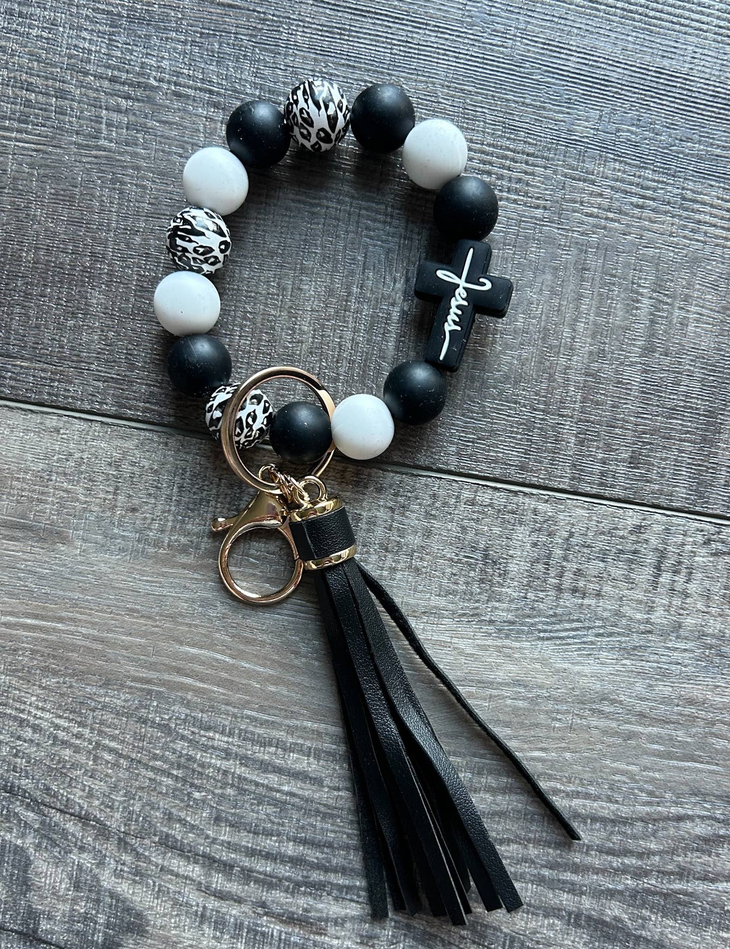 Jesus Cross Silicone Bead Wristlet Keychain