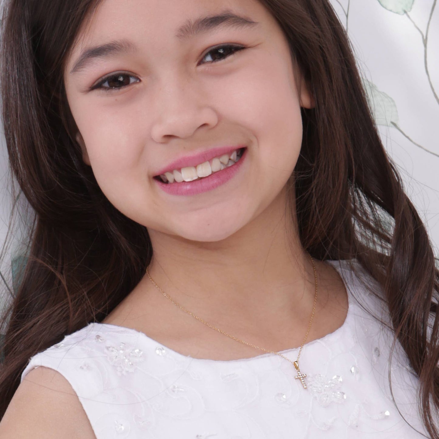 14K Gold-Plated Kids Cross CZ Necklace for Girls Communion: Clear / 14 inch medium cross