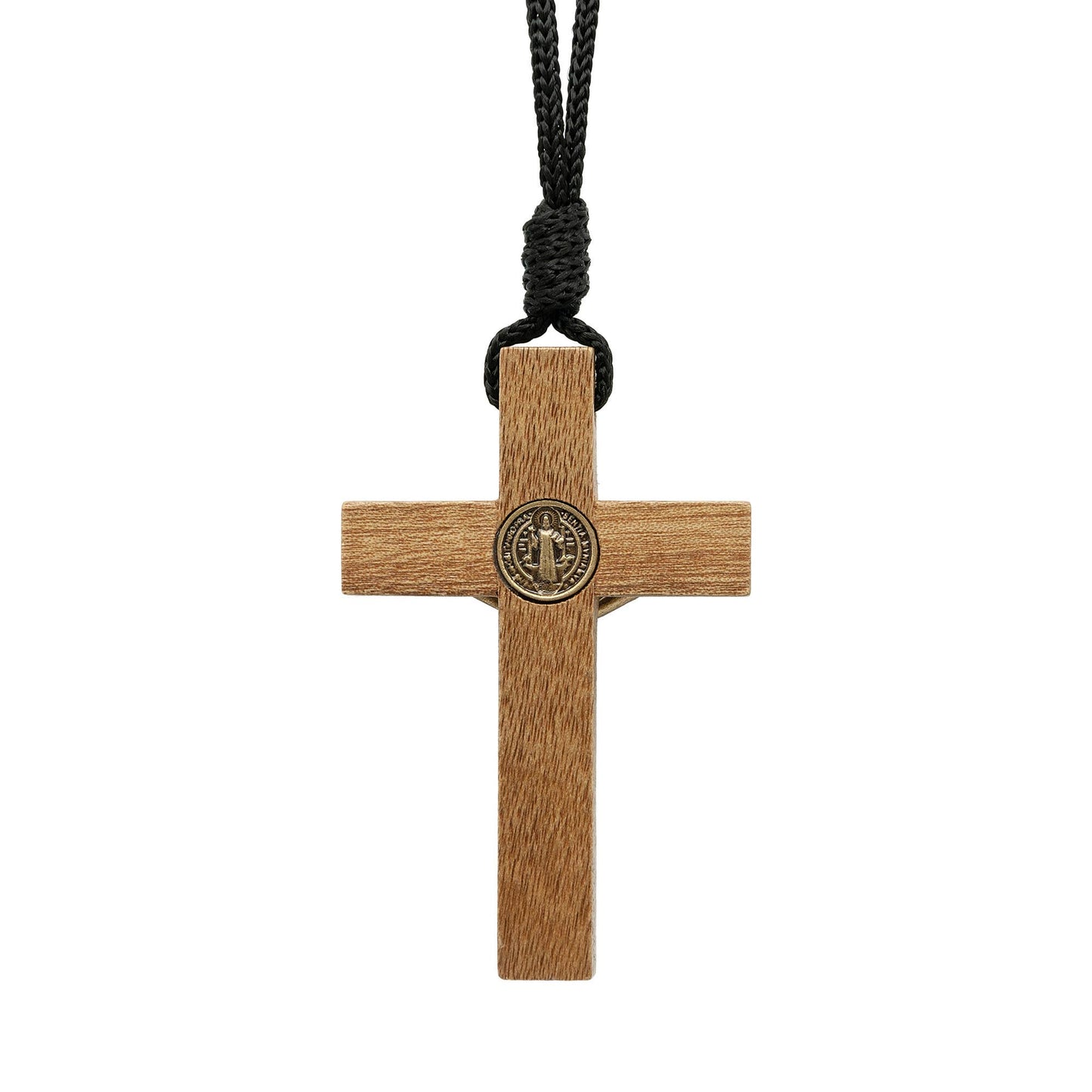 St. Benedict Wooden Crucifix Necklace   2.75"