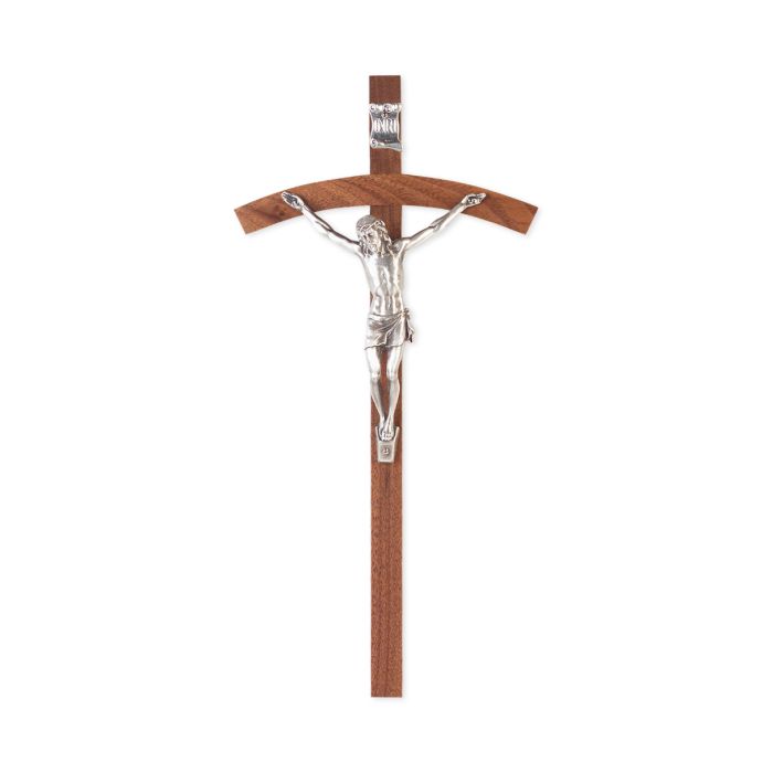 10" Walnut Wood Cross with Fine Pewter Papal Corpus