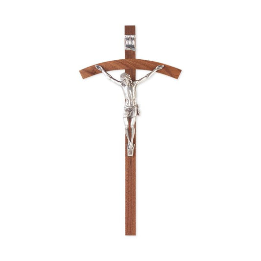10" Walnut Wood Cross with Fine Pewter Papal Corpus
