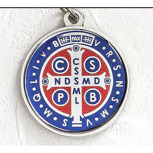 St. Benedict Blue and Red Silver Tone Medal