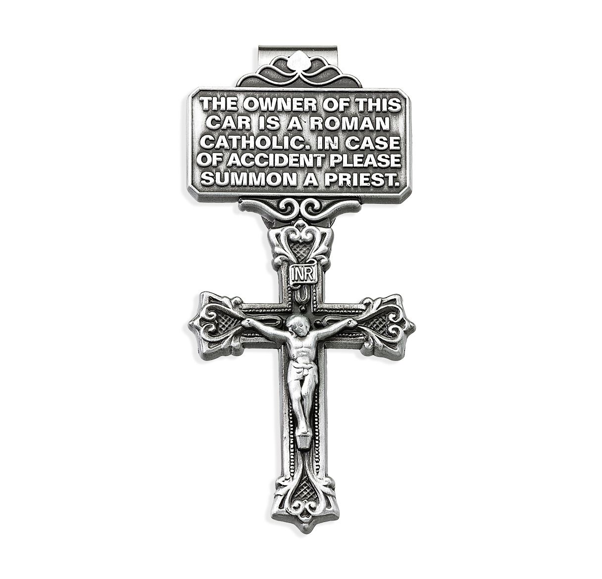 Baroque Crucifix with Roman Catholic I.D. Auto Visor Clip