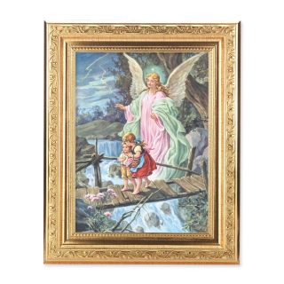 8 1/4" x 10 1/4" Gold Ornate Frame with a 6" x 8" Guardian Angel Print
