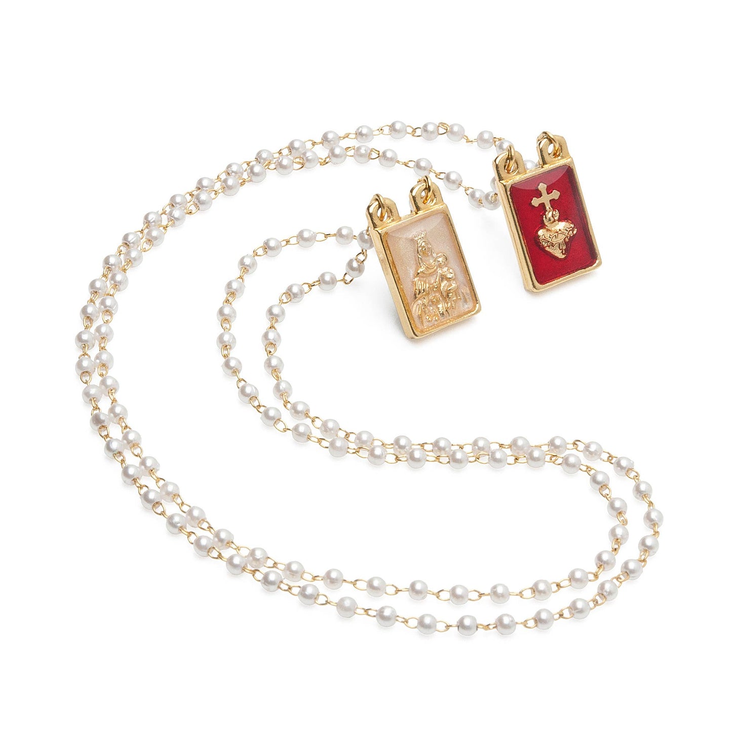 Lady's Scapular Sacred Heart + Lady Mt. Carmel Pearl Beads 