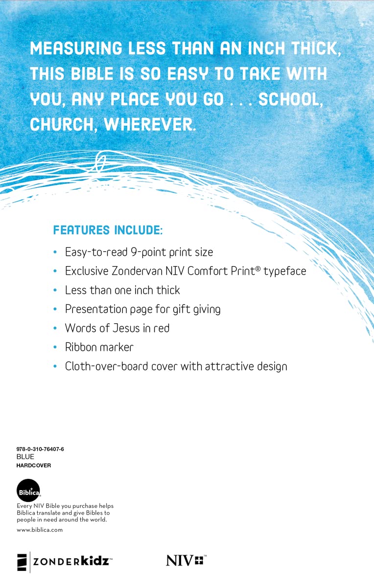 NIV, Bible for Kids, Cloth over Board, Blue, Red Letter, Comfort Print: Thinline Edition Hardcover