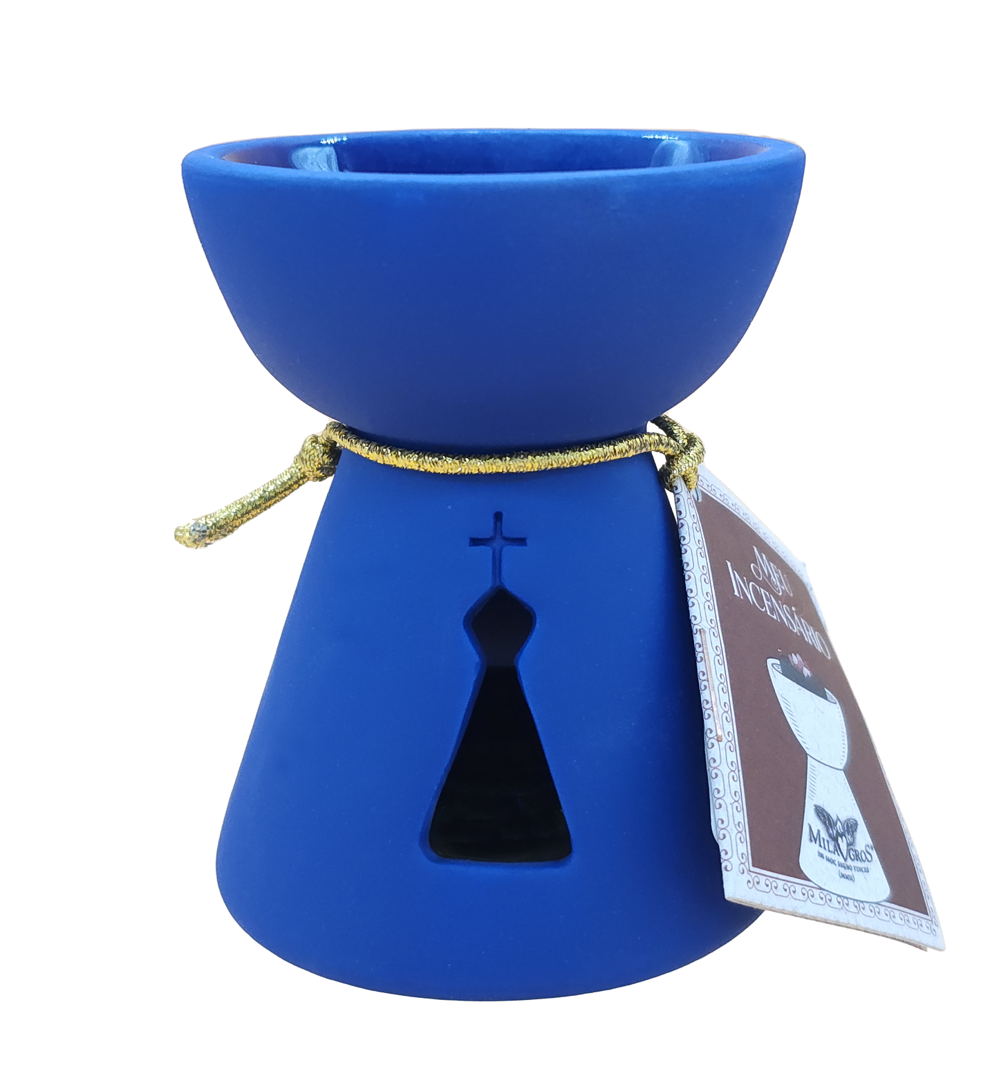 Our Lady of Aparecida Perforated Resin Incense Burner — Matte Blue, 3 in